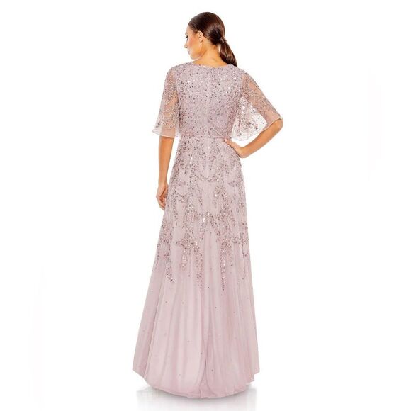 Mac Duggal SEQUINED BUTTERFLY SLEEVE HIGH LOW GOWN dress size 12 - Picture 2 of 14